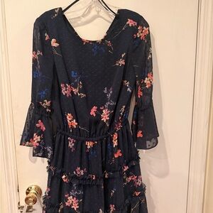Eliza J Navy Floral Long Sleeve Dress